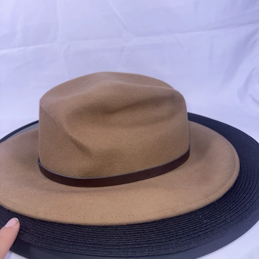 Gelso Bianco Brown Pinch  Wool Fedora Hat Italy Wide Brim